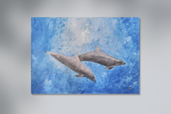 Dolphins πίνακας ζωγραφικής Μαρία Λαγγαδίτη mykerkyrashop.com